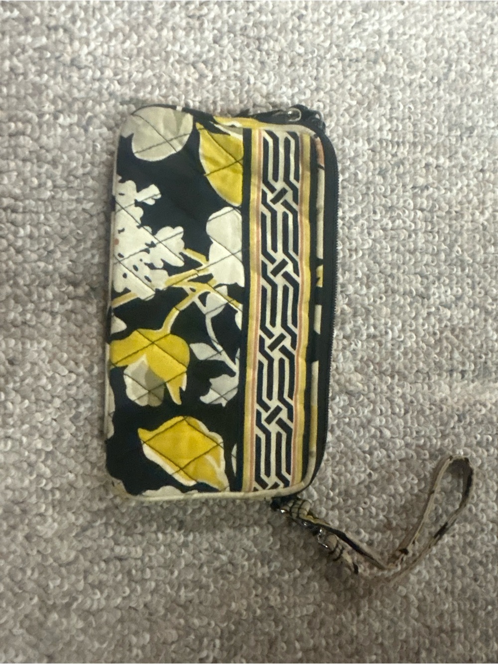 Floral Quilted Wristlet Wallet in Navy and Yellow